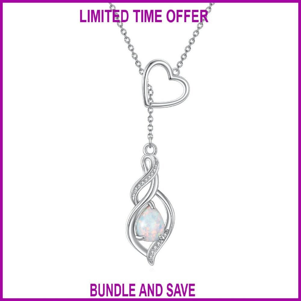 Sterling Silver Infinity Heart Opal Pendant Necklace 18" Adjustable
